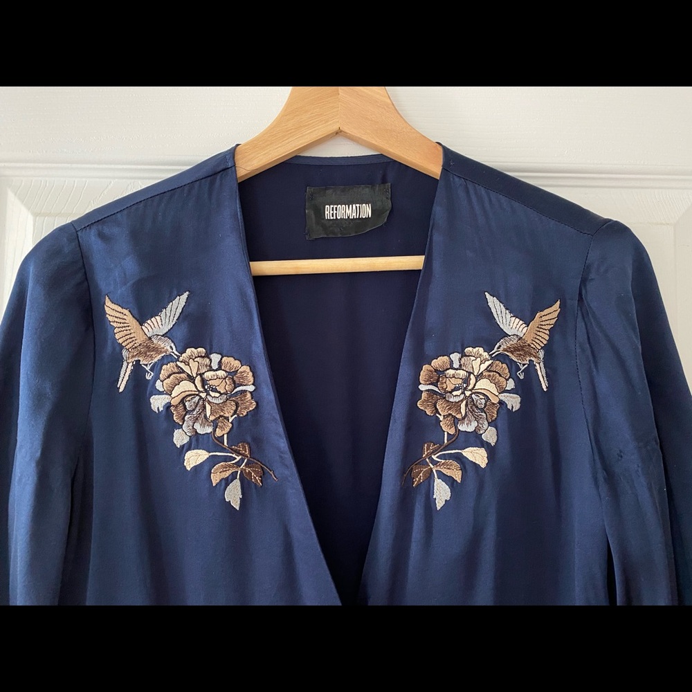 COPY - Reformation - silk satin wrap dress w/ embroidery